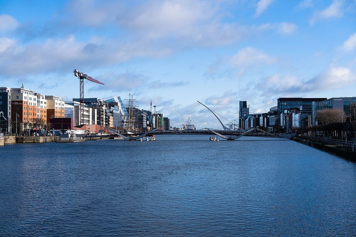 The River Liffey and Samuel Beckett Bridge in Dublin, Ireland